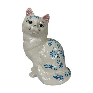 Cat Kitten Kitty Standing Sit Persain White Fluffy Timeless Hand Paint Blue